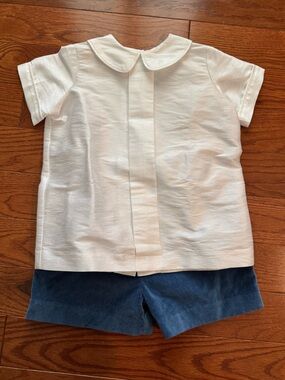 Boutique Boys Matching Set | pleated dress shirt with matching velvet shorts